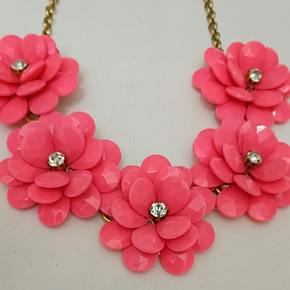 J. Crew Pink Floral Necklace with Gold Chain - Picture 2 of 6